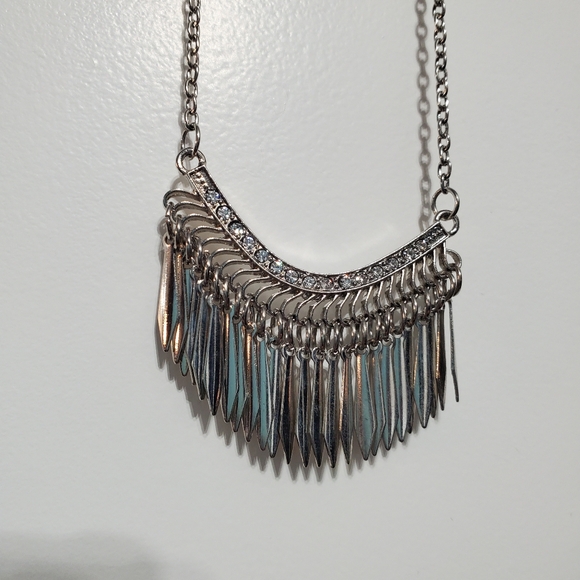 Silver Tone Necklace & Earring Dangle Spikes & Rhinestone Jewels Set NEW - Picture 4 of 11